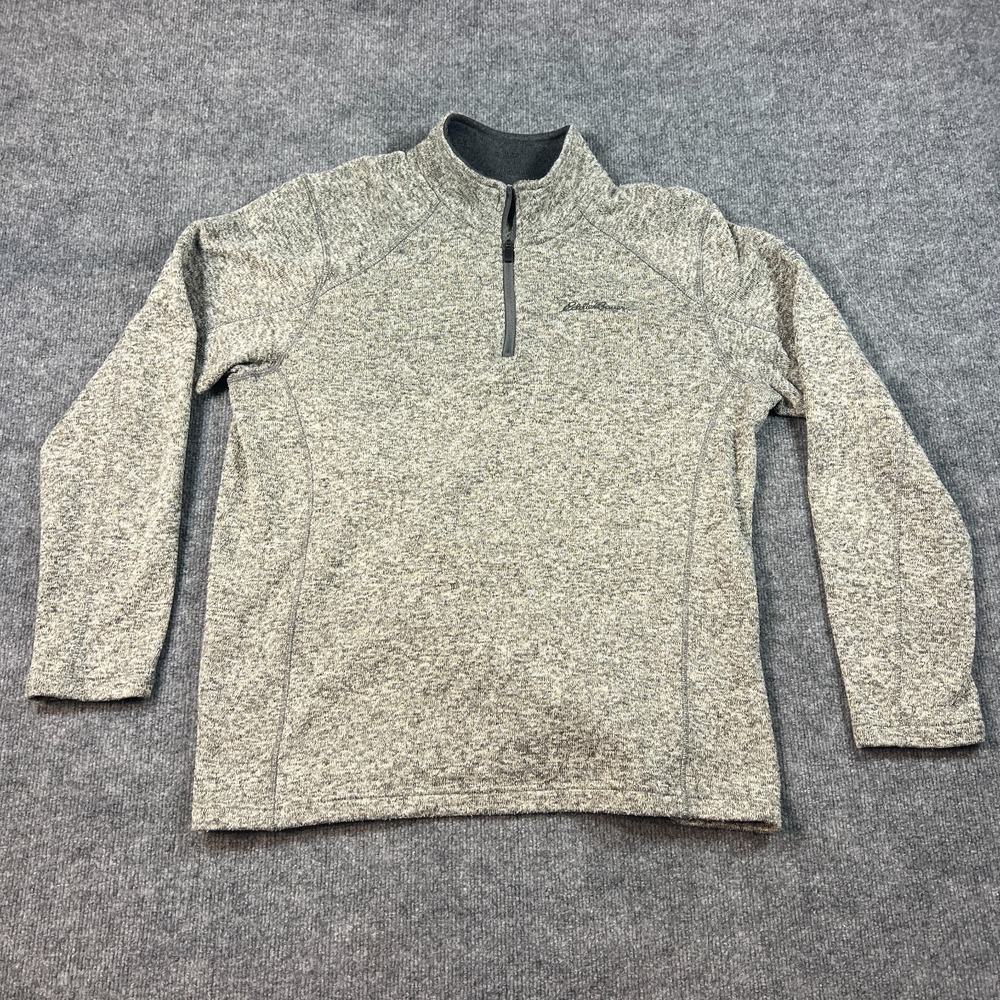 Eddie Bauer Mens Radiator Fleece Sweater Mens Large Beige Heathered Quarter Zip